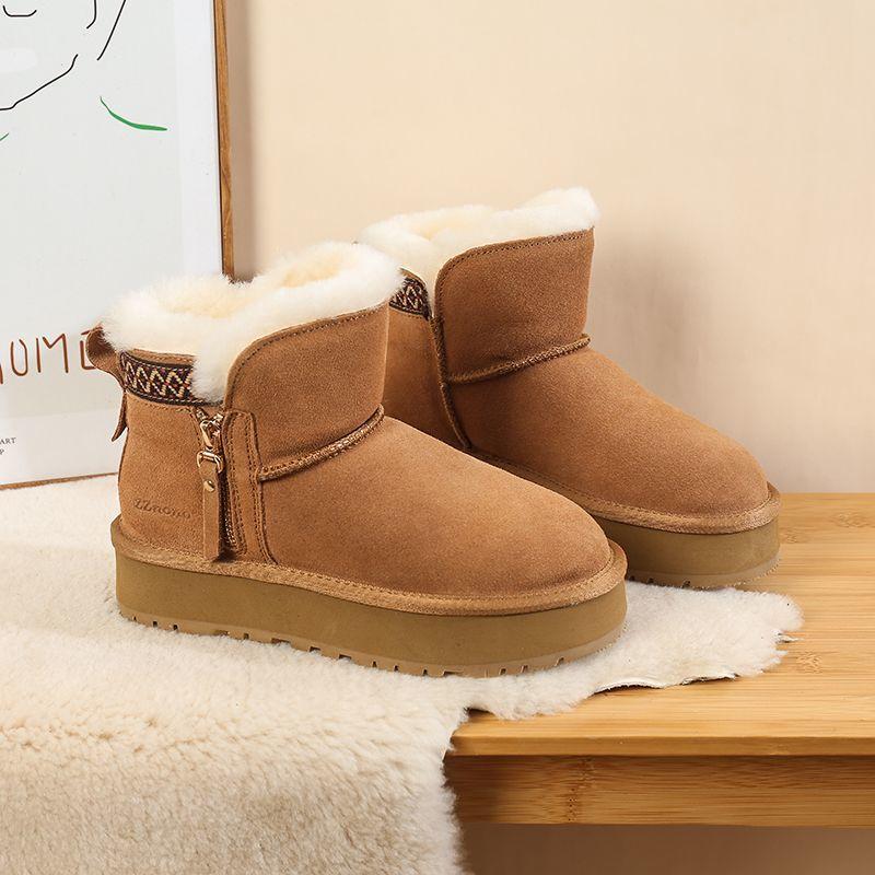 Side zipper snow boots fur integrated fleece thickened cotton shoes 22 short cotton boots winter 35 3250₽