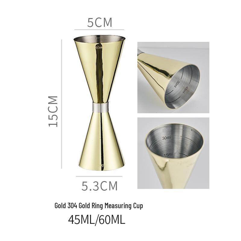 Double-Headed Stainless Steel 304 Gold Ring Jigger with Scaled Measuring Cup for Cocktails