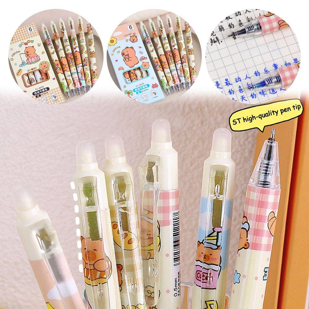6Pcs/lot Quick-drying Capybara Gel Pen 0.5mm Black Pen  School Office Writing Stationery
