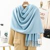 Wool Cashmere Feel Scarf Autumn and Winter Versatile Solid Color Scarf Women's Winter High End Imitation Cashmere Scarf