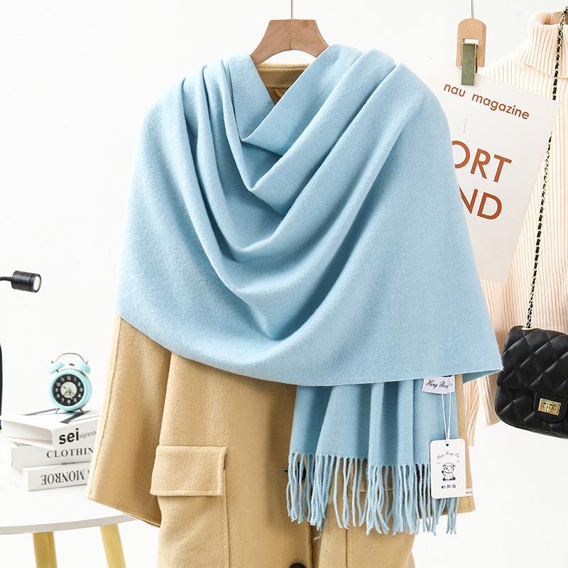 Wool Cashmere Feel Scarf Autumn and Winter Versatile Solid Color Scarf Women's Winter High End Imitation Cashmere Scarf