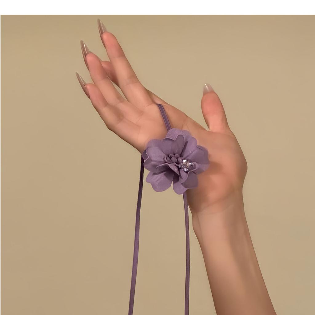 French sweet fabric flower fringed necklace collarbone chain personalized design sense niche necklace women