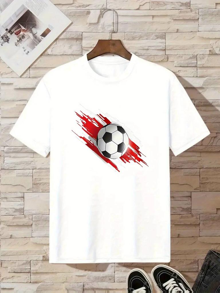 Dynamic Brush Stroke Soccer Ball Print Kids Short Sleeve T Shirt Sport Football Graphic Toddler Boys Casual Summer Tee Top