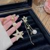 Five-pointed Star AB Asymmetric Super Flash Star Earrings Silver Needle Long Tassel Temperament Earrings Pearl Earrings