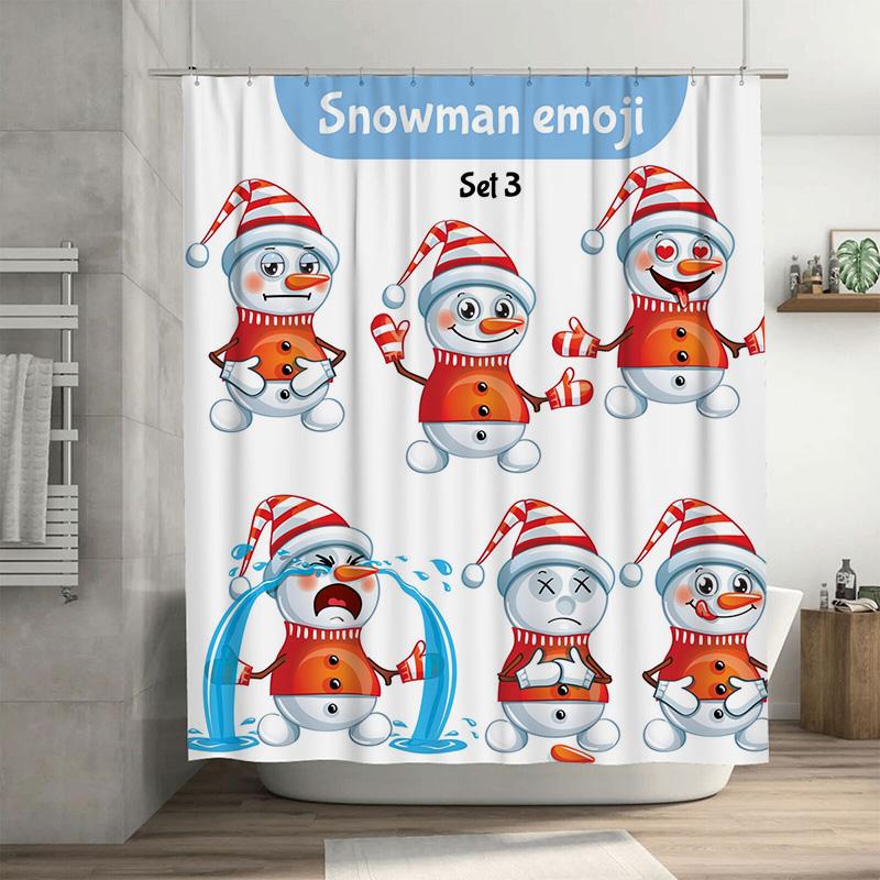 TU Cute Snowman Shower Curtain Christmas Holiday Bathroom Decor Festive Winter Themed Waterproof Fabric Home Decor Gift