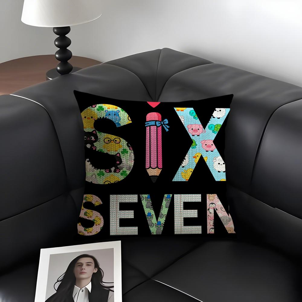 Six Seven Art Design Cushion Cover Natural Linen Organic Fabric Double-Sided Printing Sofa Home Decor Gift Pillow Case