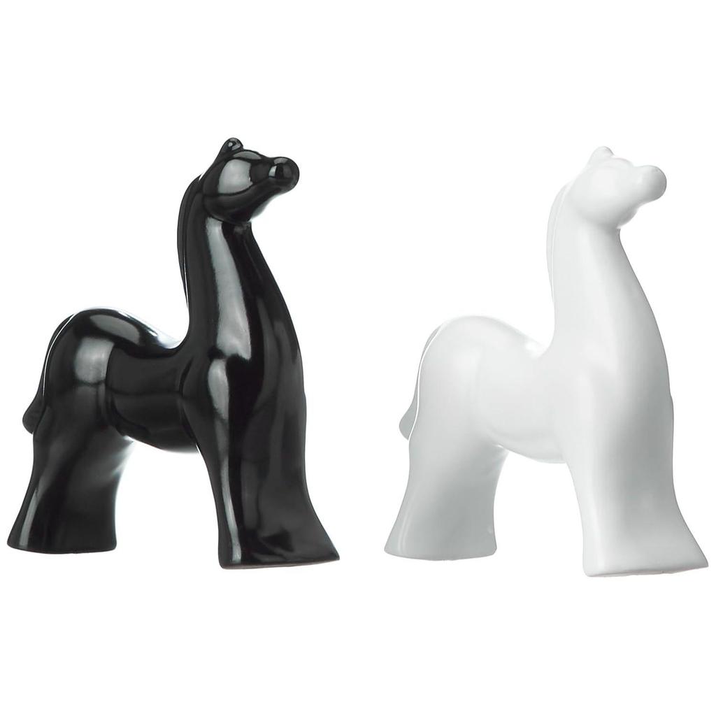 Home Decor White and Black Resin Horse Figurines - (Pack of 2, Black & White)