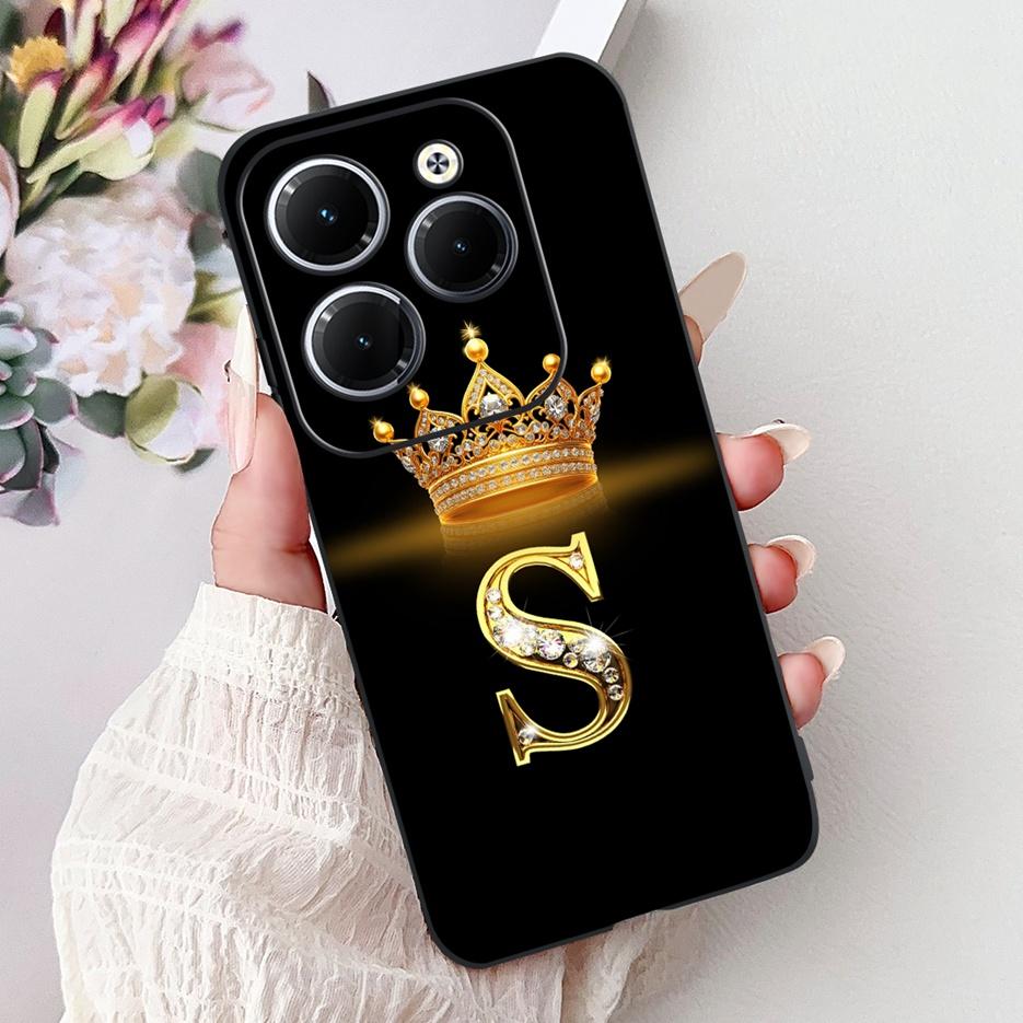 Pro pouzdro Infinix Hot 40 Pro X6837 Luxusní kryt s písmeny a korunkou Měkké silikonové pouzdro na telefon Pro Infinix Hot 40i Hot40 Pro Hot40i