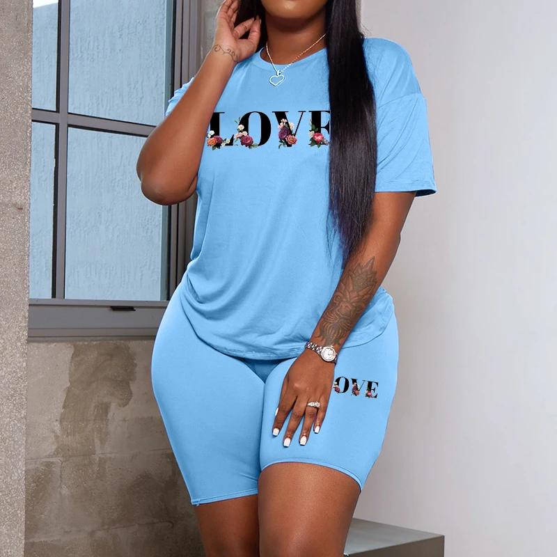 Tuta da Donna Casual Stampa T-shirt Pantaloncini Set 2 Pezzi Outdoor Palestra Sport Jogging Abbigliamento Estivo Comodo Streetwear