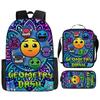 Cartoon Geometry Dash Kinder Schulrucksack mit Umhängetasche Federmäppchen Schultaschen für Jungen Mädchen Bestes Geschenk