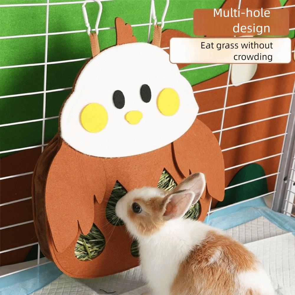 Cute Cartoon Rabbit Hay Bag Large Capacity with Hooks Guinea Pig Hay Feeder Hanging Hanging Grass Feeding Bag for Pet Cage