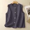 Retro Casual Cotton Linen Vest Simple Sleeveless Waistcoat Elegant Round Neck Top for Women
