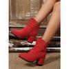 Belt Buckle High-heeled Fashion Boots 2025 Winter New Suede Block-heeled Booties