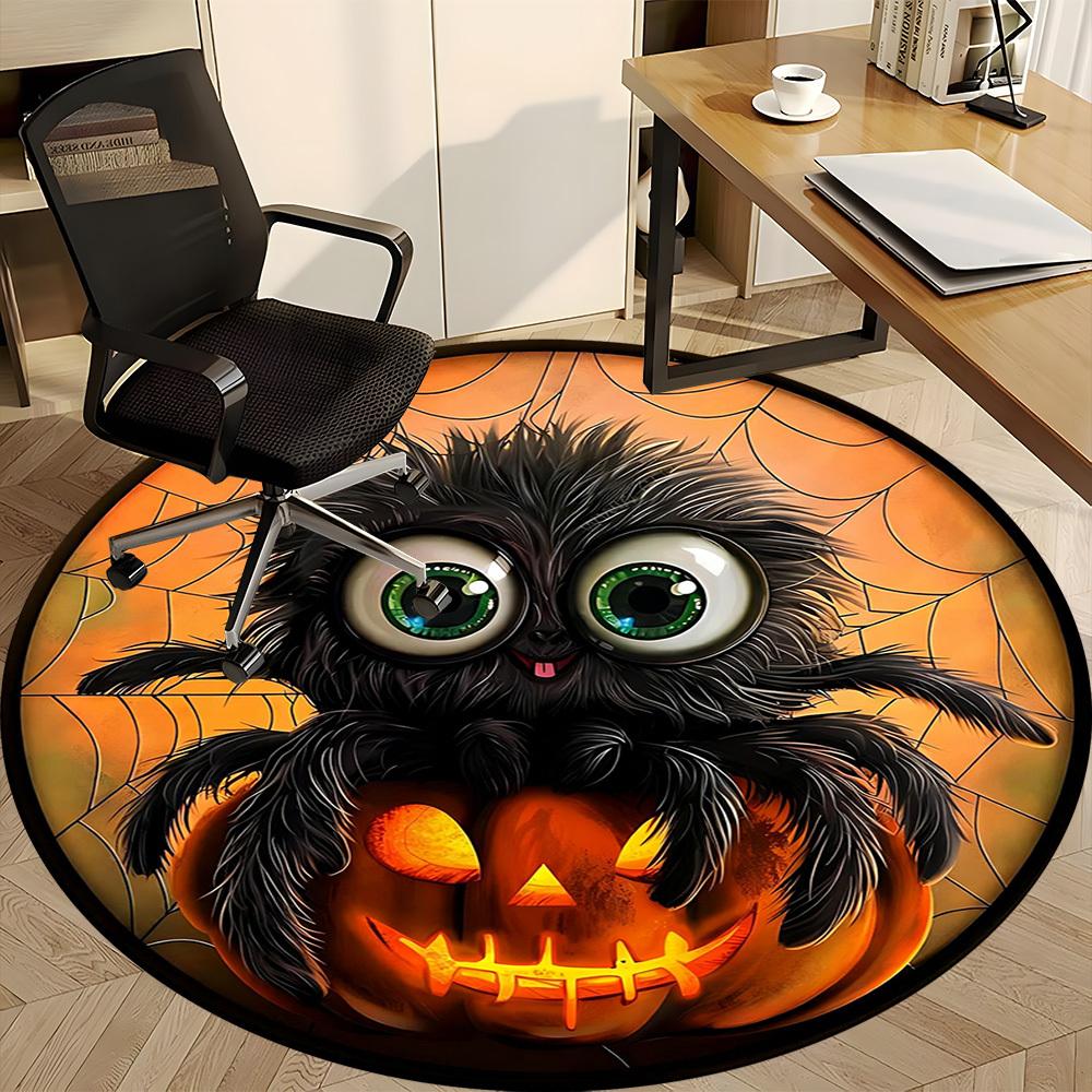 1PC Halloween Spider Office Round Area Rug, Mat Suitable For Office, Under Office Chairs Bedroom Living Room Home Decor, Room Deco