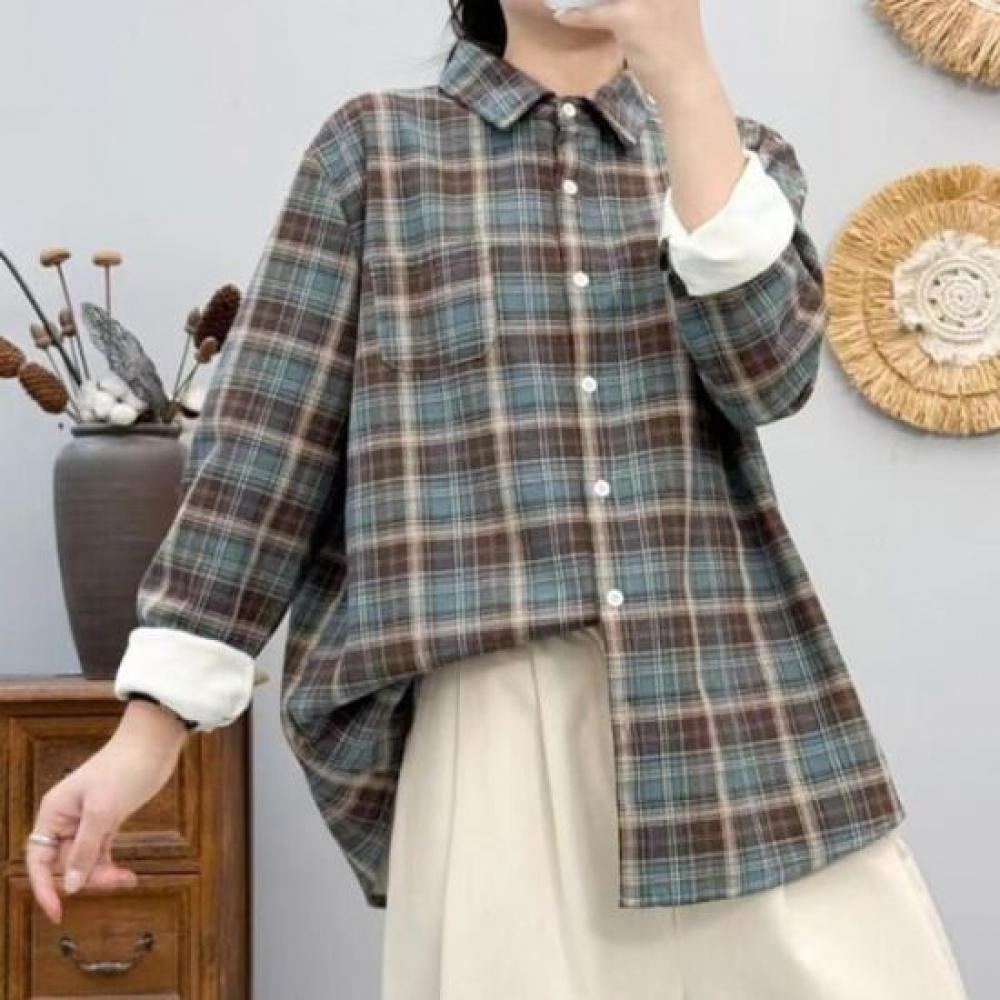 Navava Long Sleeve Fleece Shirt Retro Check Nb2392