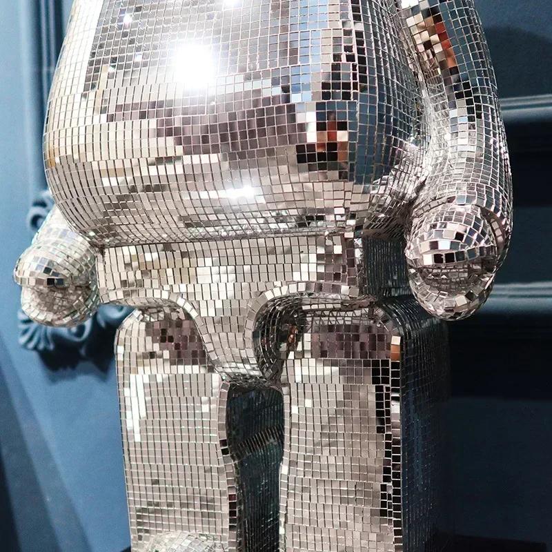 50cm Large Bear Figurine Aesthetic Disco Mirror Violent Bear Statue Reflective Sculpture Figurine Luxuryroom Decoration Ornament
