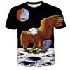 Camiseta infantil com estampa de águia, camiseta com estampa 3D, gola redonda, moda casual, estampa de pássaro, manga curta, tops para meninos e meninas
