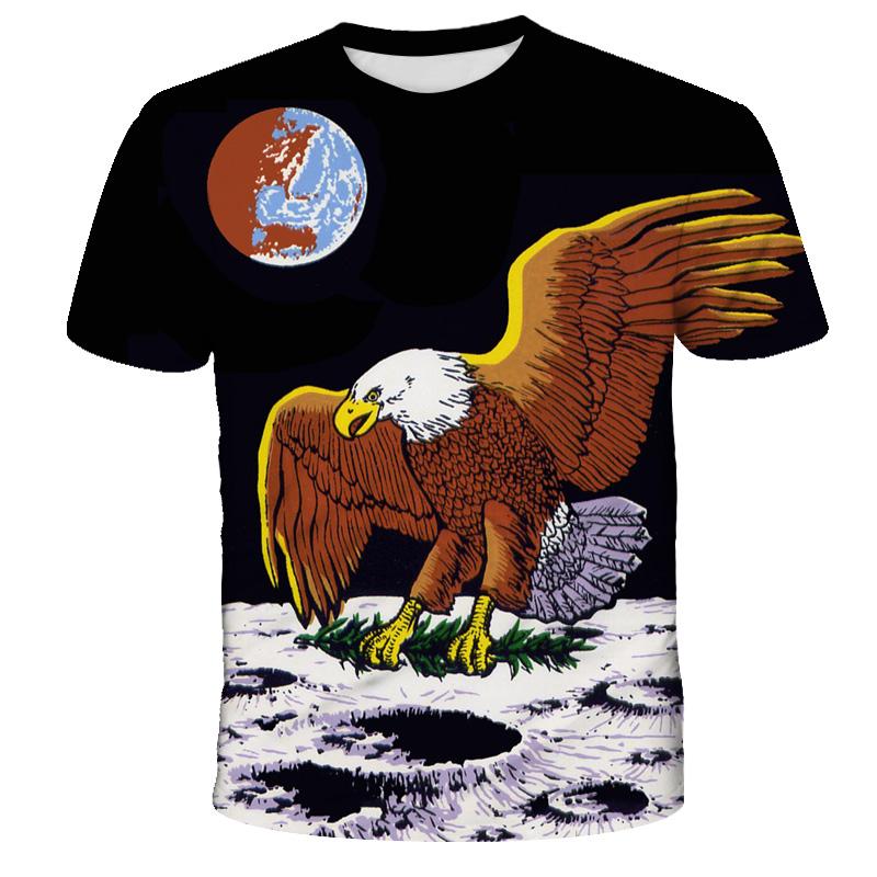 Camiseta infantil com estampa de águia, camiseta com estampa 3D, gola redonda, moda casual, estampa de pássaro, manga curta, tops para meninos e meninas