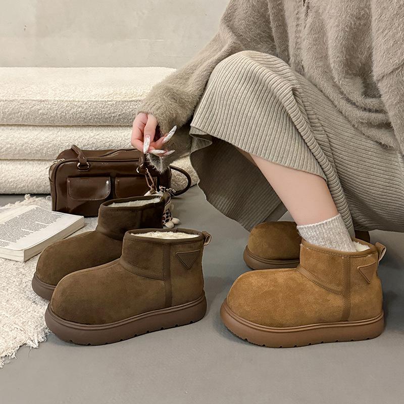 Thick-soled Snow Boots Women's 2025 New Winter Fur Integrated Short Boots Piled and Thickened Warm Big-headed Bread Cotton Shoes