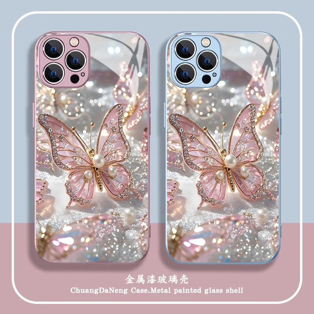 Pink butterfly iPhone11promax summer phone case Apple 11PM protective case can be customized