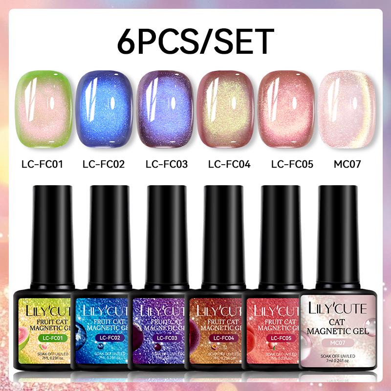 LILY CUTE Cat Eye Nail Gel Set - Glass Beads, Crystal Stone, Whitening Magnetic Gel
