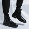 Men's round headed high top leather shoes Fashionable and versatile design styles party activities casual motorcycle men's boots