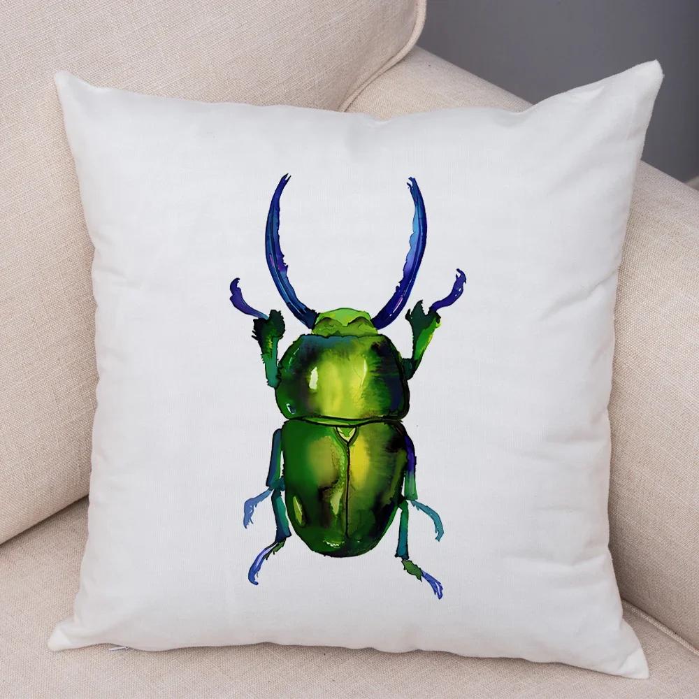 Insect Beetle Collection Pillow Case Both Sided Decor Cartoon Animal Print Cushion Cover Soft Plush Pillowcase for Sofa Home Car