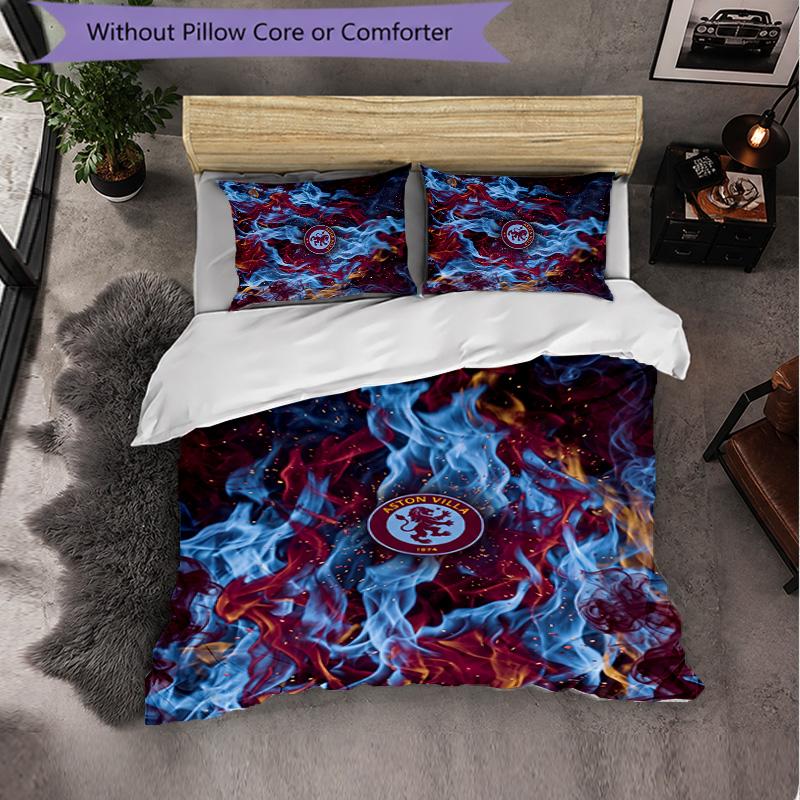 Set Biancheria da Letto Aston Villa Football 3 Pezzi Morbido Set Copripiumino con Federe Set Decorazione Camera da Letto per la Casa