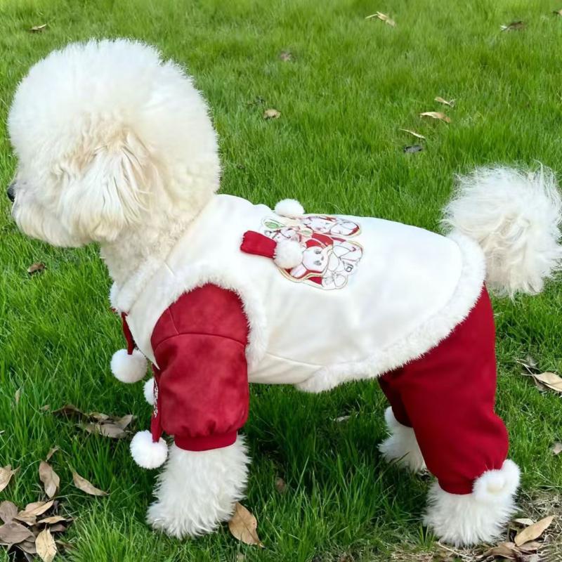 

Chinese New Year Dog Clothing Jumpsuit Winter Pet Apparel Coat Pomeranian Poodle Bichon Frise Schnauzer Dog Clothes Tang Suit S