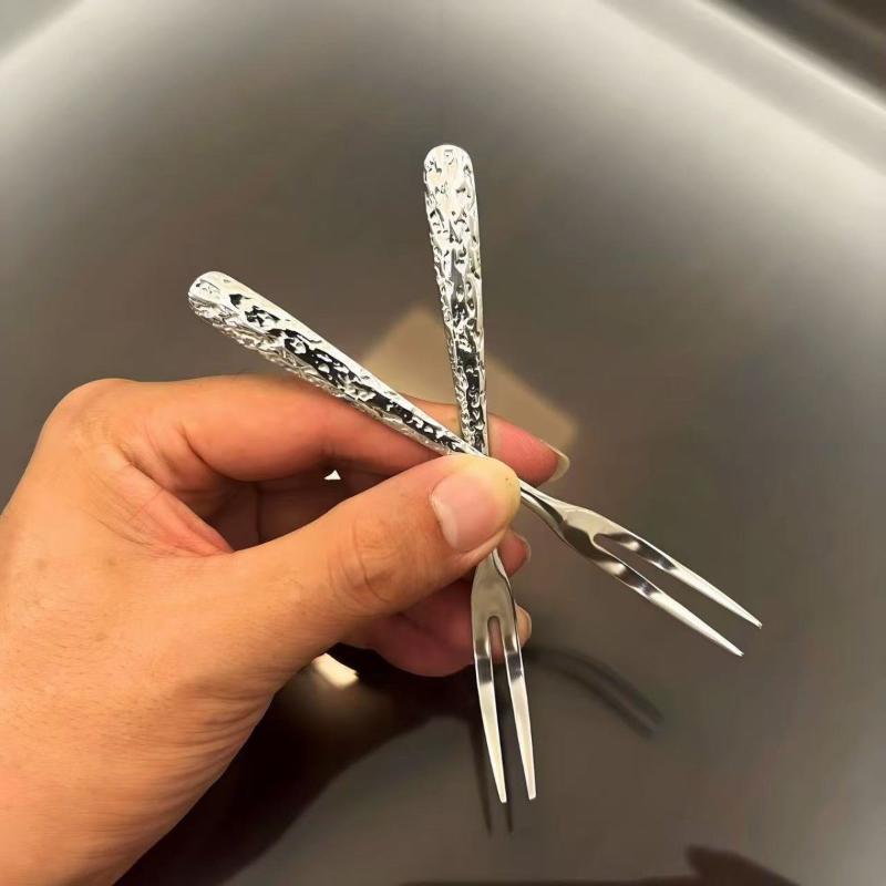 5/10Pcs Multi-Purpose Stainless Steel Fruit Forks, Ice Crack Thickened High-End Dessert Picks, For Family Gatherings And Dining