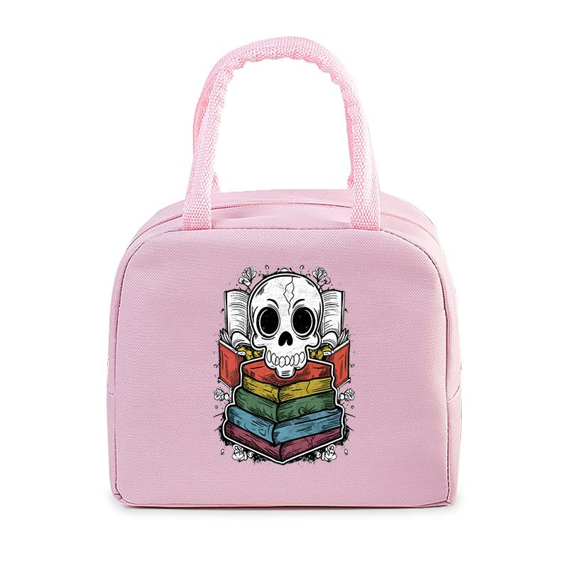 Skull Reading Books Print Lunch Bag Men and Women Vintage Style Graphics Thermal Handbags Thickened Insulation Lunch Box Bag