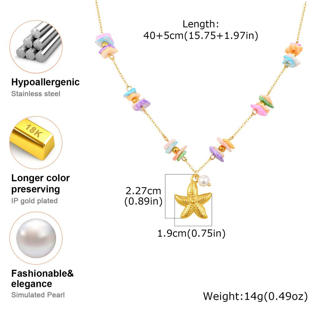 Bohemian Starfish Shell Conch Pearl Pendant Necklace for Women, Charms Summer Beach Jewelry Vacation Gift
