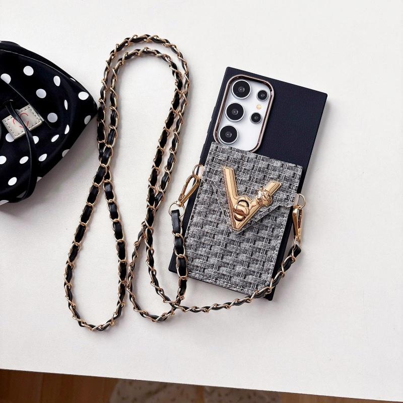 Wallet Lanyard Case for Samsung Galaxy S26 Ultra S25 Plus S22 S21 S23 S24 FE Card Crossbody Strap Leather V Fashion Bag Cover