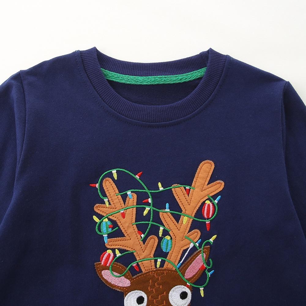 Christmas Long Sleeve Boys Girls Sweatshirts Deer Applique Autumn Winter Children's Clothes Hooded Shirts Baby Tops
