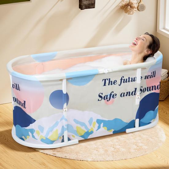 45" Stor Hopfällbar Badkar Extra Stor Hopfällbar Badkar med Plastram Fristående Omgivning Hopfällbar Badkar Familj SPA Blötläggningskar