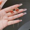 Fashion Atmospheric Red Velvet Bow Earrings Femininity Sweet Flower Long Fringed Versatile Earrings