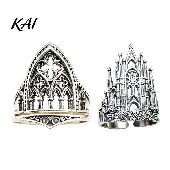 Open Finger Ring Retro Hollow Castle for Men Women, Gothic Church Statement Carved Ring, Non Tarnish Alloy Carving Hypoallergenic Jewelry
