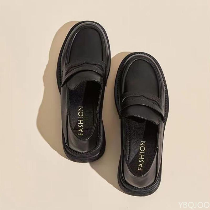 Women'S Casual Leather Shoes Fashion Thick Soled Pumps Solid Color Breathable Loafers Fashion Comfort Ladies High Heels