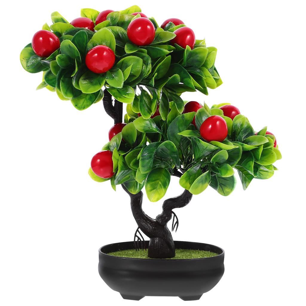 Artificial Fruit Tree with Pot Realistic Faux Bonsai Decor Safe Sturdy Plastic Material Lightweight Indoor Outdoor Tabletop