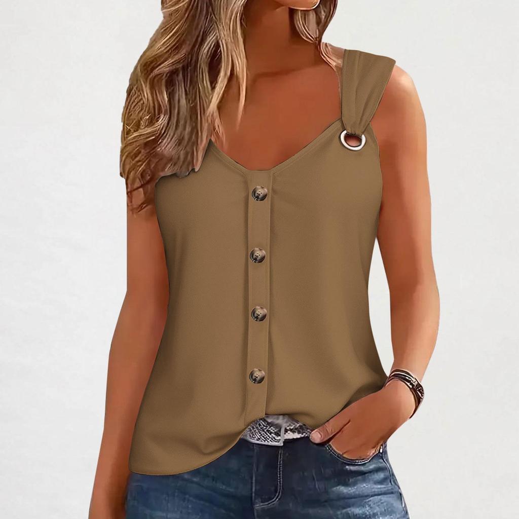 2026 Summer Women's Sleeveless Spaghetti Strap Buttoned Fashion T-Shirt Vest