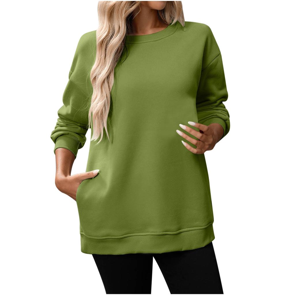 Women Winter Tops Women's Long Sleeve Sweatshirt Casual Crewneck Loose Fit Pollover Fleece Tops