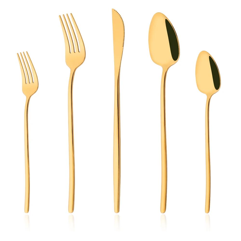 5Pcs White Gold Cutlery Set Stainless Steel Tableware Knife Dessert Fork Spoon Dinnerware Set Kitchen Flatware Silverware