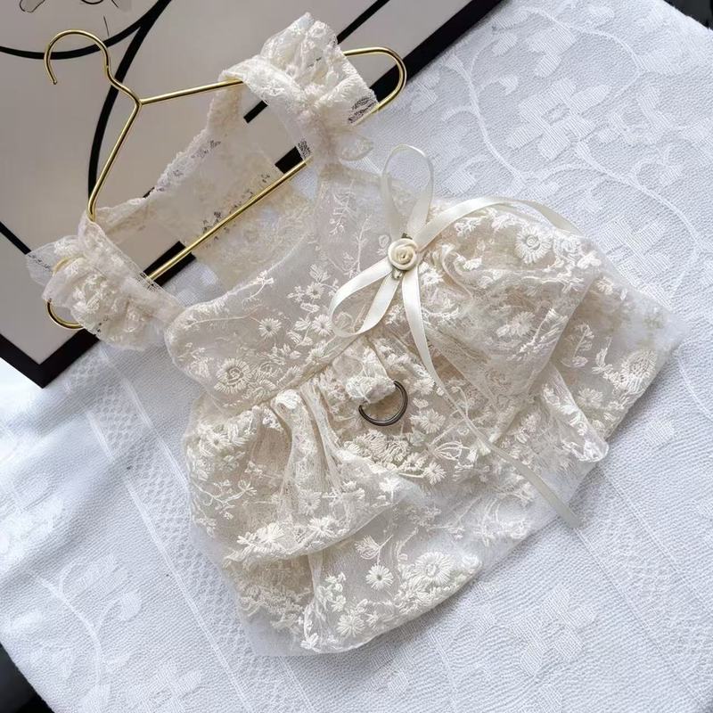 Summer Dog Lace Dress Thin Breathable Cute Embroidered Dog Dress White Mesh Cat and Dog Clothes Small Dog Dress Pet Supplies