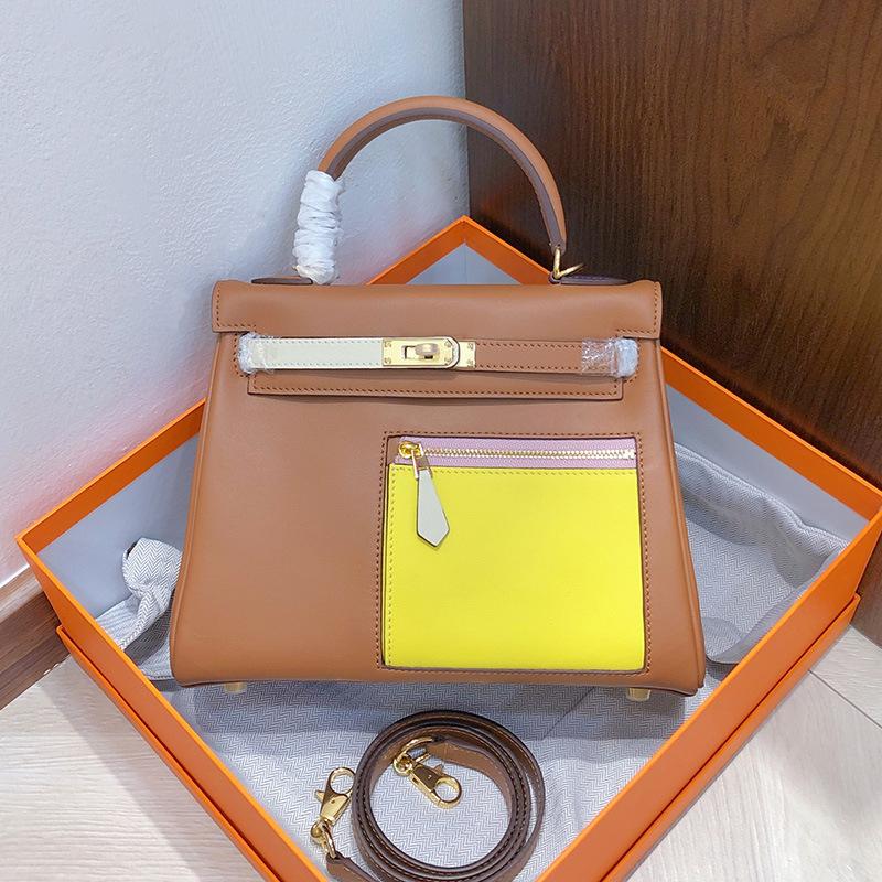 Top Layer Cowhide Handle Strap Shoulder Bag 2025 New Style High-Grade Fashion Color Handbag Single Leather Tote Bag Womens Bag