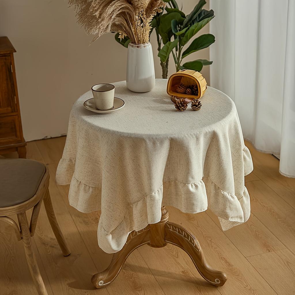 Farmhouse Ruffle Round Tablecloth, Retro Cotton Linen Flounce Tablecloths Washable Table Cover For Kitchen Party Wedding Decor