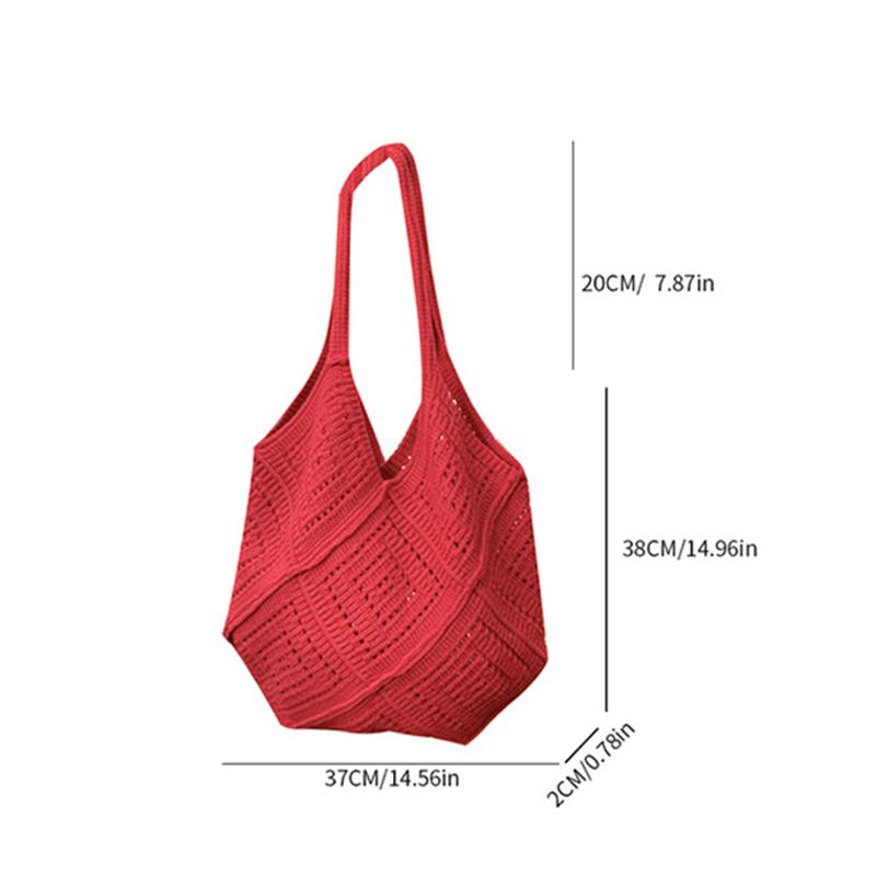 Yogodlns Summer New Hollow out Knitted Flower Tote Bag Single Shoulder Commute High-End Feeling Large Capacity Business Commuting