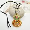Vietnamesischer Sandgold Buddha Anhänger: Vergoldetes Maitreya Flammen Design