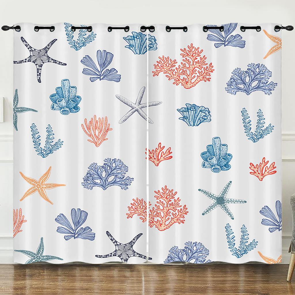 Curtain Ocean Turtle Starfish 3D Digital Printing Blackout Curtain Punching