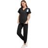 Women's Set V-Neck Short Sleeve Top with Pockets and Long Pants, Quick Dry Color Uniform for Healthcare Workers