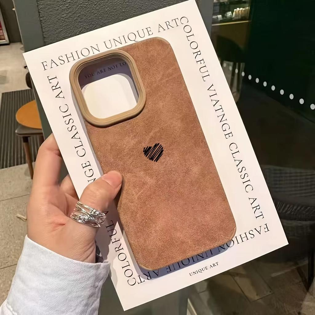 Black Line Love Heart Faux Leather Phone Case For iPhone 17 16 15 14 13 12 11 Pro Max Plus X XR XS Max 17 Air Shockproof Cover